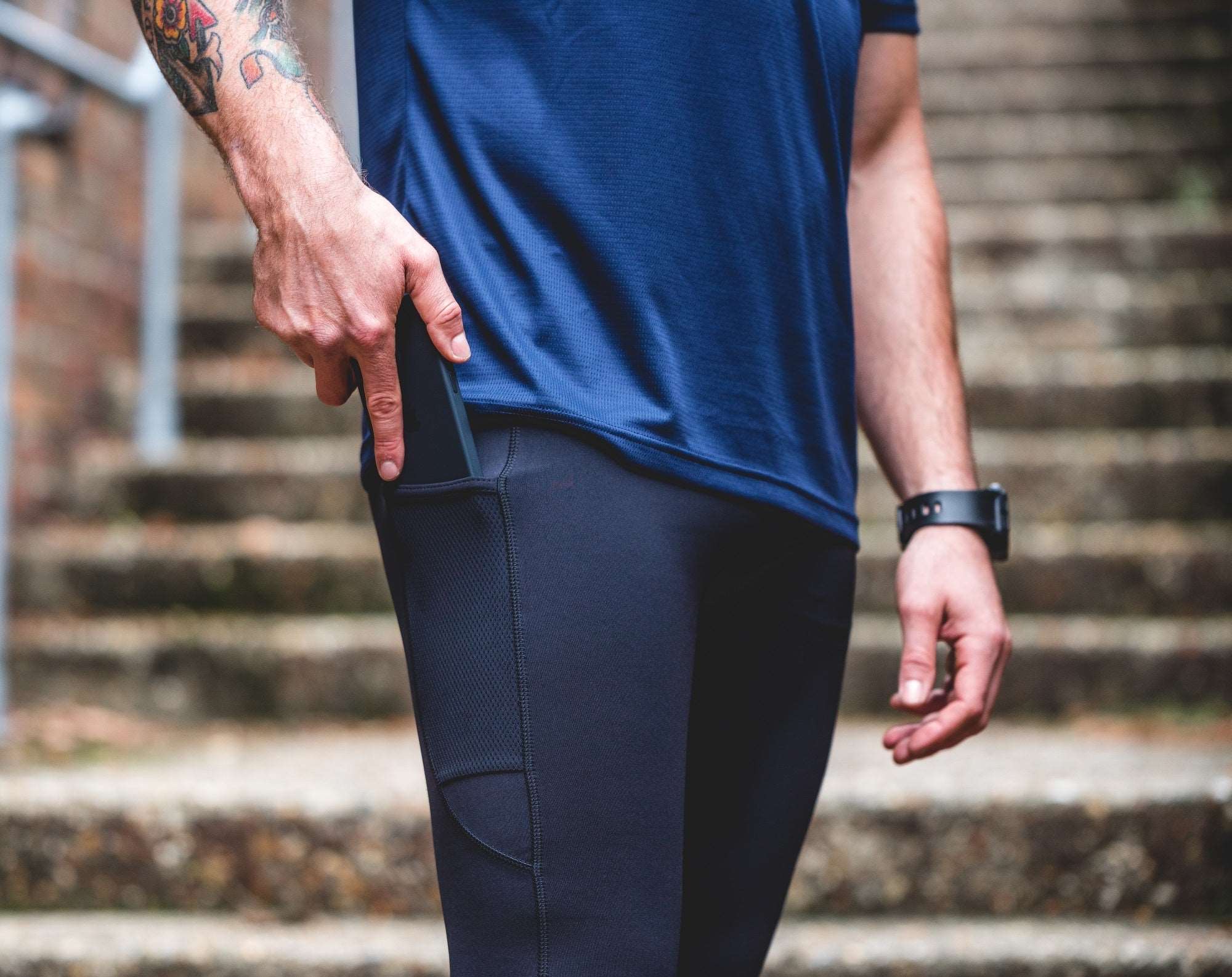 Mens navy leggings running tight hotsell